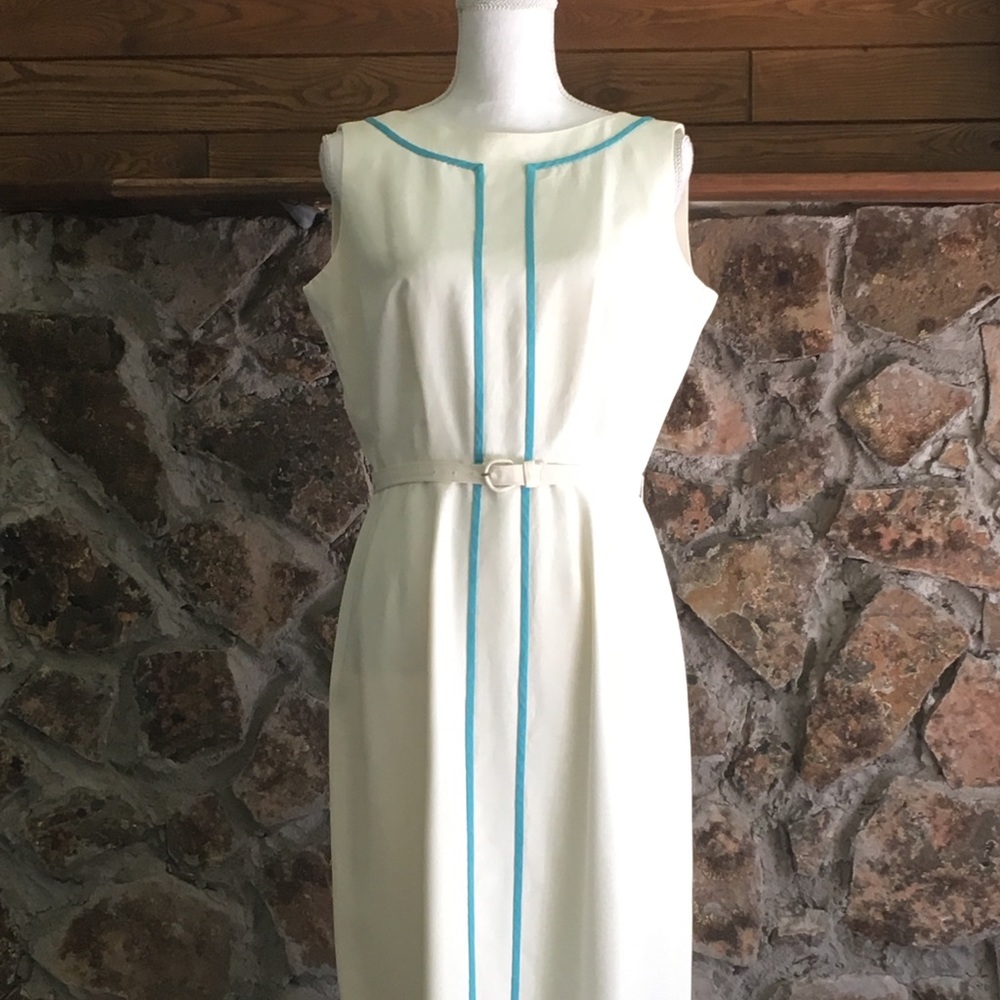 Vintage 40s Cream and Turquoise Dress